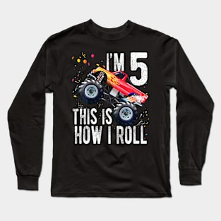 Kids 5 Year Old  5th Birthday Boy Monster Truck Car T Long Sleeve T-Shirt